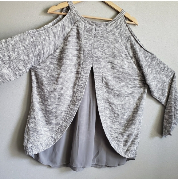 Torrid Knit Cold Shoulder Sweater Layered Hem - Picture 6 of 9